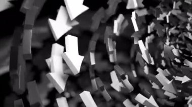 Çemberde uçan 3D oklar, kurumsal iş konsepti ve borsa verileri. Tasarım. İşaret eden oklar girdabı 