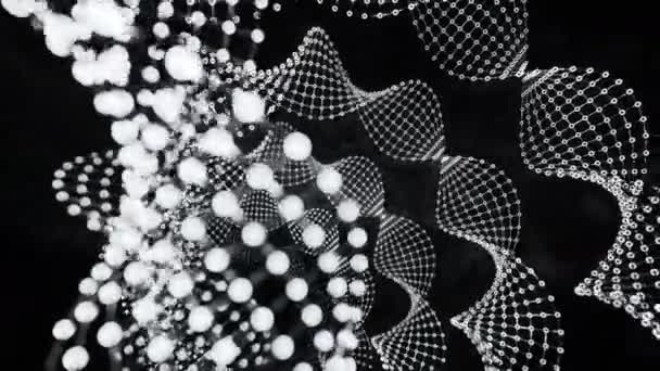 Вращение Движения Летающих Сфер Пространстве Дизайн Монохромные Спиральные Формы Мелких — стоковое видео