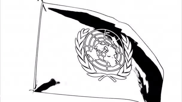 Egyesült Nemzetek Szervezetének Monokróm Nemzeti Zászlaját Lobogtatva Tervezés Absztrakt Lobogó — Stock videók