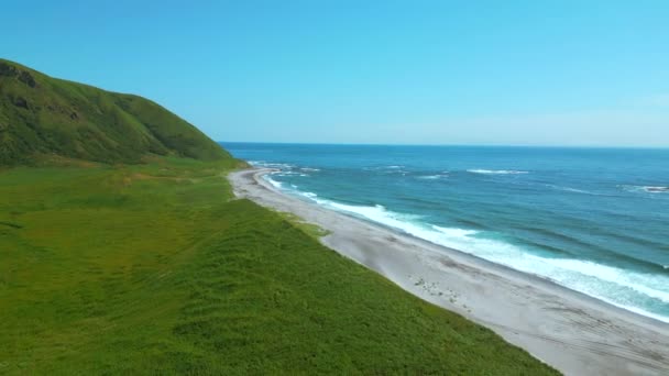 Vue Aérienne Couper Souffle Sur Littoral Estival Plage Clip Mer — Video