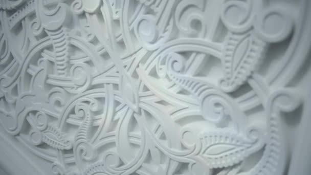 Detalhes Decoração Mesquita Cena Close Belos Elementos Brancos Esculpidos Parede — Vídeo de Stock