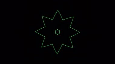 Geometrik çiçek deseni ve yanıp sönen hareketler. Animasyon. Siyah arka planda geometrik çizgileri olan siber desen. Siyah zemin üzerinde hipnotik etkisi olan geometrik desen taşınıyor. 