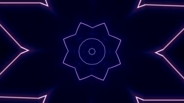 Geometrik çiçek deseni ve yanıp sönen hareketler. Animasyon. Siyah arka planda geometrik çizgileri olan siber desen. Siyah zemin üzerinde hipnotik etkisi olan geometrik desen taşınıyor. 