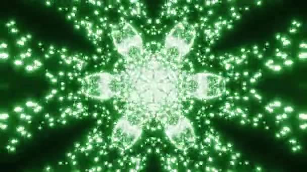 Forma Caleidoscopica Floreale Che Assorbe Minuscole Particelle Luminose Progettazione Figura — Video Stock