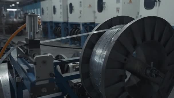 Metal Long Narrow Sheets Wraping Bobbin Creative Large Spool Factory — Stock Video