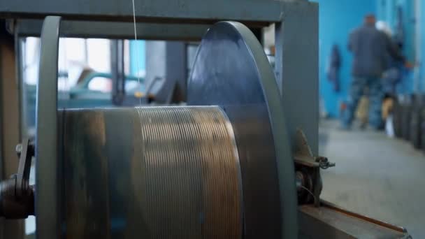 Close Automated Winding Cable Drum Creative Industrial Cable Production Factory — Stock Video