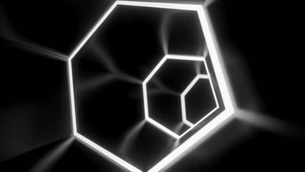 Formas Abstractas Hexágono Monocromo Creando Efecto Túnel Diseño Volando Través — Vídeos de Stock