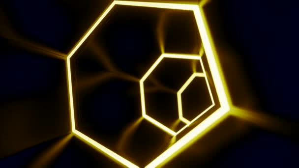 Neon Çizgilerinin Oluşturduğu Sonsuz Parlayan Kahverengi Tünelde Ilerliyorlar Tasarım Geometrik — Stok video