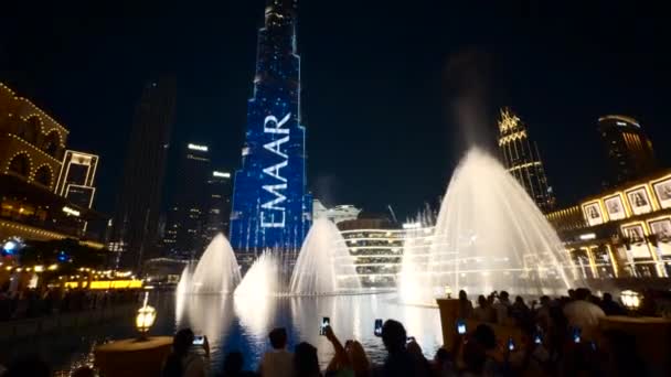 Dubai Förenade Arabemiraten Januari 2023 Burj Khalifa Skyskrapa Och Fontän — Stockvideo