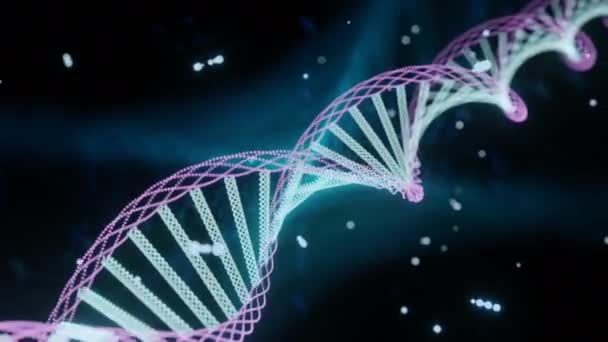 Realistic Dna Double Helix Design Science Concept Neon Glowing Spiral — Stock Video