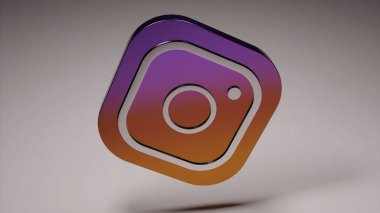 3D dönen Instagram logosu, simge veya sembol animasyonu. Tasarım. Sosyal medya kavramı, sosyal ağ, instagram eğilimleri. Sadece yazı işleri için.