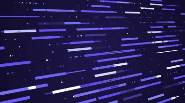Soyut renkli çizgiler yatay olarak hareket eder. Hareket. Renkli çizgiler şematik trenler gibi hareket eder. Noktalı yatay çizgili animasyon. Bilgi trafiği.