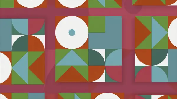 Stylish animation with colorful geometric shapes. Motion. Application in animation with bright contrasting colors and shapes. Retro style in animation with geometric shapes.