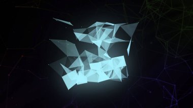 Neon arkaplan. Hareket.Parlak bir şebeke, soyutlama ve farklı açılardan ışıldayan çeşitli beyaz desenler yaratıyor. Yüksek kalite 4k görüntü