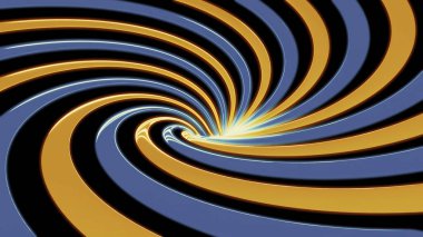 Abstract background with animated hypnotic hurricane of blue and orange stripes. Design. Rotating bending contrasting lines clipart