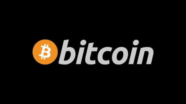 Símbolo Bitcoin Aparecendo Explodindo Fundo Preto Palavra Bitcoin Logotipo Moeda — Vídeo de Stock
