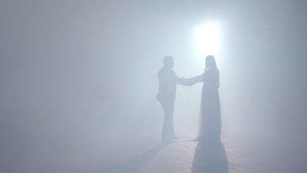 Tanzelement Silhouettenpaar Aktien Romantisches Junges Paar Silhouette Tanz Auf Dem — Stockvideo