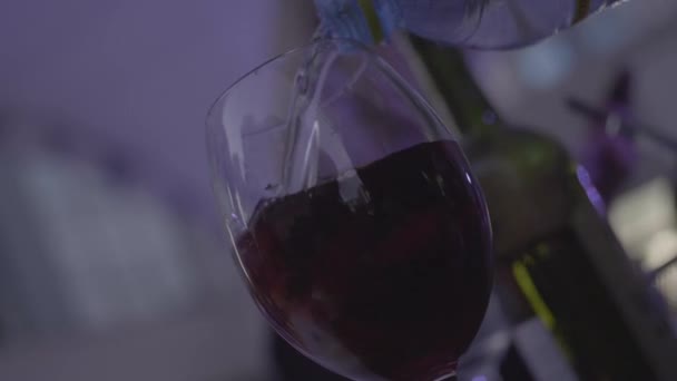 Verre Coctail Rouge Avec Des Fruits Rouges Près Bouteille Vin — Video