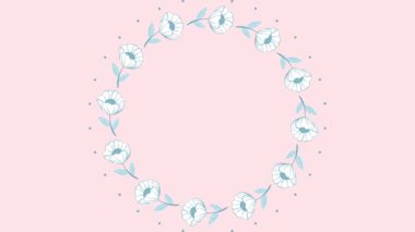 Mavi Çiçeklerin Açılışı. Döngülü. Animasyon. Çiçekler. Pembe Arkaplan HD