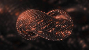 Üç boyutlu Infinity Spiral. Hareket. Yavaş hareket eden, parlak kareleri olan bir spiral. Renkli pullardan yapılmış kıvrımlı spiralin 3 boyutlu modeli.