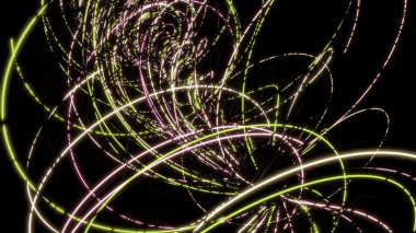 Soyut olarak çarpık çizgiler. Belirli. Çeşitli parlak renkli çizgiler çeşitli desenler ve girdap şeklinde çizimler oluşturur. Yüksek kalite 4k görüntü