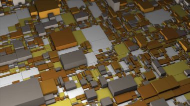 Farklı boyutlardaki birçok konteynırın soyut görüntülenmesi. Hareket. Altın ve gümüş yavaşça kutuları taşır