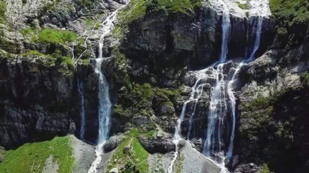 Flight Altai Mountains Stunning Waterfall Aerial View Waterfall Flows River — Stock Video