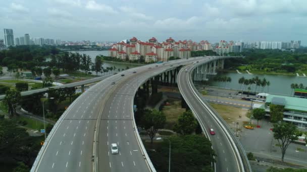 Воздушный Вид Сингапура Шоссе Выстрел Мбаппе Автостраде — стоковое видео