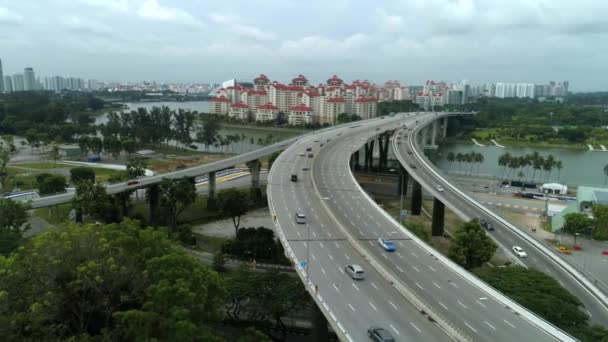 Singapore Aerial View Highway Shot Cars Highway Aerial View — Stock Video