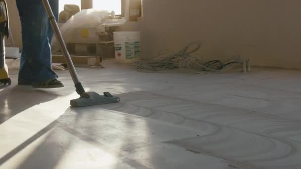 Vacuum Cleaner Hose Black Plastic Nozzle Brushes Riding Concrete Floor — Stock Video