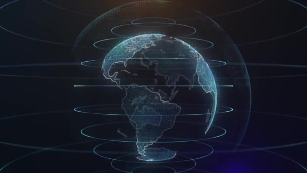 Planeet Aarde Roterende Bedrijfsconcept Animatie Technologie Van Toekomst Digitale Glimmende — Stockvideo
