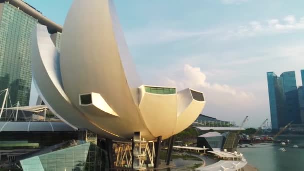 マリーナ サンズ シンガポールの空撮 ショット マリーナ サンズ シンガポール都市スカイラインの航空写真 — ストック動画