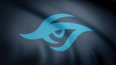 Siber Oyun Takımı Gizli Bayrağı şeffaf bir arkaplanda dalgalanıyor. Gizli Siber Oyun Ekibi logosu olan bayrağın yakın çekimi, kusursuz döngü. Editör animasyonu.