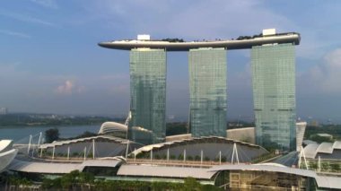 Marina Bay Sands Singapur şehir manzarası açık hava görünümünü. Vurdu. Marina Bay Sands Singapur hava uçan uçak bakış açısından.