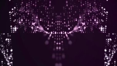 Parçacık animasyon arka plan hareketli. Işık noktalar mor zemin üzerine akan. Uzay kavramı.