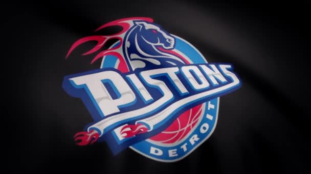 Flaga Koszykówki Detroit Tłoki Macha Przezroczystym Tle Zbliżenie Flagi Logo — Wideo stockowe
