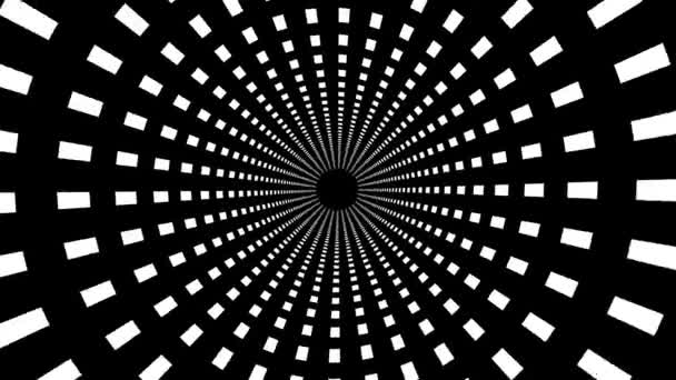 回転した催眠スパイラルによるシームレスな映像 回転する円セグメントでアニメーション化された背景シーケンスをループします 黒と白のトンネルモーショングラフィック — ストック動画