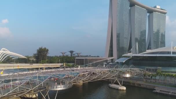 Langit Kota Singapura Tertembak Pemandangan Udara Marina Bay Dan Brige — Stok Video