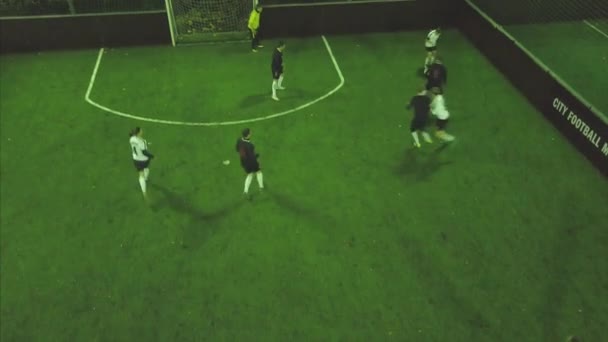 Aerial Fotboll Matchspel Klipp Aerial Skott Två Lag Som Spelar — Stockvideo