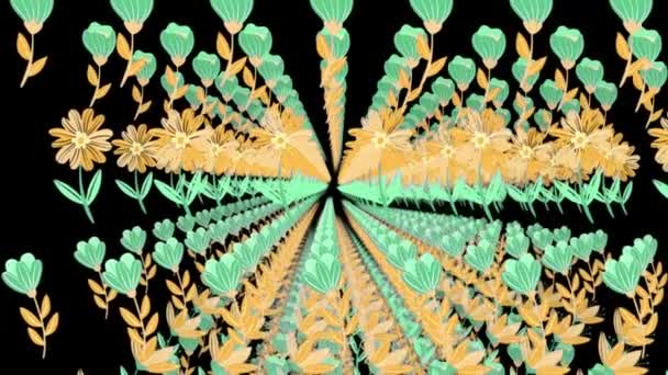 Абстрактные Цветы Черном Фоне Цветочные Фоновые Анимации Цветы Цветут Цветной — стоковое видео