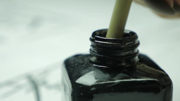 Yansıtıcı Mürekkep Yüzeyine Batırılmış Çin Fırçası Ucu Siyah Kavanoza Fırça — Stok video