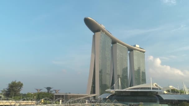 Panoramę Singapuru Strzał Widok Lotu Ptaka Marina Bay — Wideo stockowe