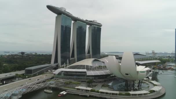 シンガポール 2018 マリーナ サンズ シンガポールの眺め ショット マリーナ サンズ シンガポール都市スカイラインの航空写真 — ストック動画