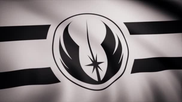 Hvězdné Války Vlajka Řádu Jedi Vlní Průhledném Pozadí Detailní Záběr — Stock video