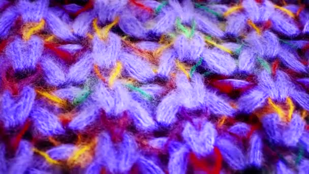 羊毛质地 覆盖纺织图案特写镜头 羊毛纹理面料背景 在精致的线上可见的细节 构成了编织的织物 — 图库视频影像