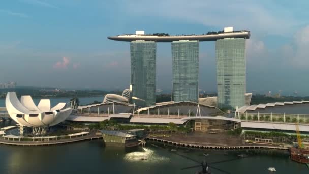 Légi Felvétel Marina Bay Sands Felfedi Szingapúr Városára Lövés Marina — Stock videók