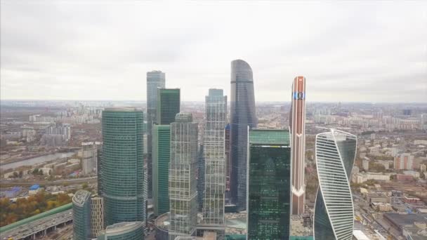 Moscow City Wieżowce Widok Lotu Ptaka Klip Biuro Biznes Centrum — Wideo stockowe