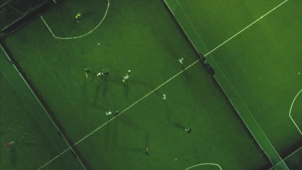 Partita Calcio Aerea Clip Aerial Shot Due Squadre Che Giocano — Video Stock