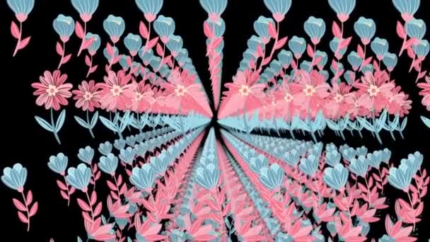Абстрактні Квіти Чорному Тлі Квітковий Фон Анімації Квіти Цвітуть Кольоровій — стокове відео
