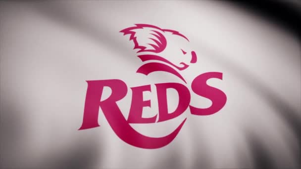 Auf Transparentem Hintergrund Weht Die Fahne Der Rugby Reds Nahaufnahme — Stockvideo